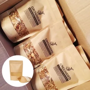 KRAFT DOY ZIPPER POUCH WITH WINDOW 20x30+8cm (1x50)