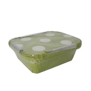 5PC ALUMINUM TRAY W/LID 155X120X50MM GREEN POLKA DOTS (TBD)