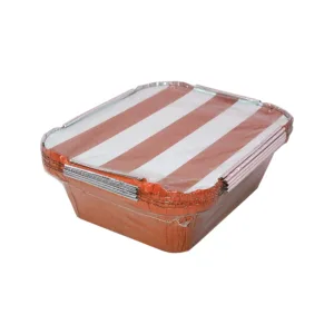 5PC ALUMINUM TRAY W/LID 155X120X50MM ORANGE STRIPES (TBD)