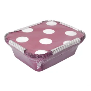 ALUMINUM TRAY W/LID 155X120X50MM PINK POLKA DOTS (1X5) (TBD)