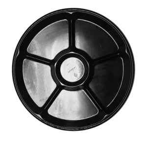PLASTIC CATERING TRAY BLACK WITH DIVISIONS 435mm DIAM P452