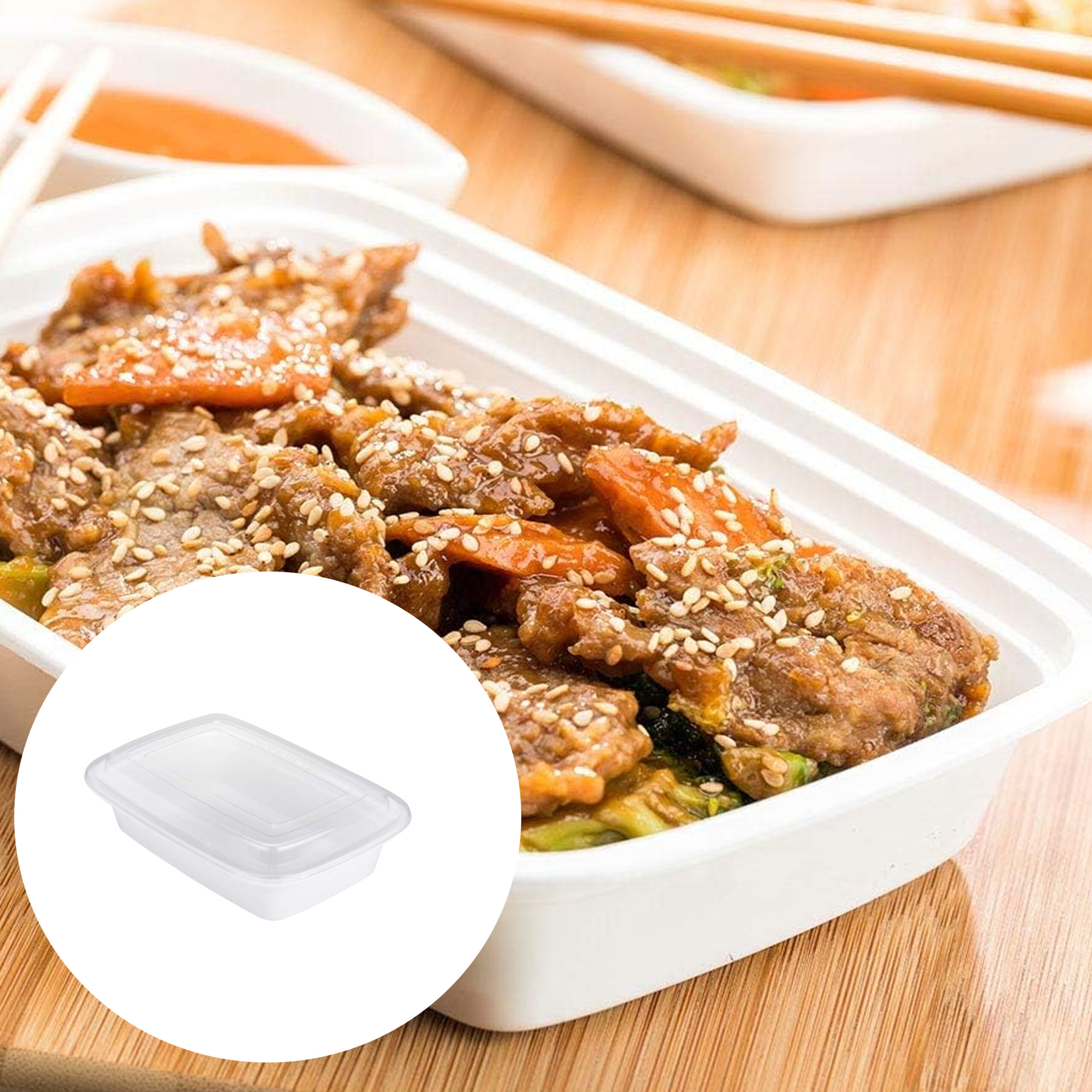 PLASTIC
DISPOSABLE
CONTAINER WITH
LID 800ml WHITE
(1x4)