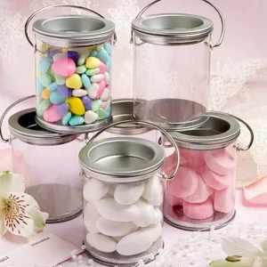 PVC CYLINDER WITH SILVER LID + HANDLES 7x9.5cm (1x12)