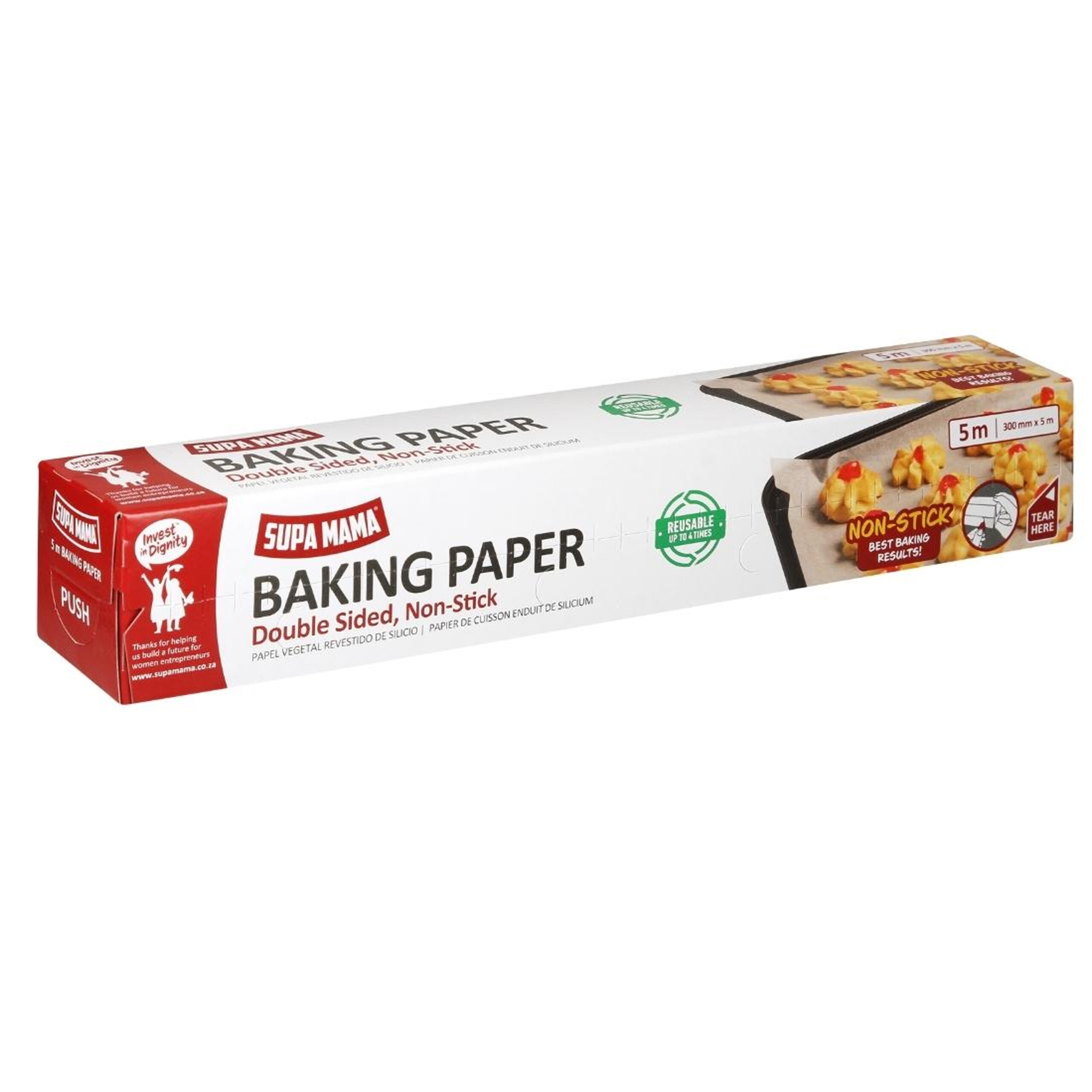 SUPA MAMA
BAKING PAPER
DOUBLE SIDED
NON-STICK 300mm
x 5mt