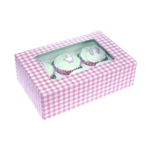 CUPCAKE BOX PINK WITH INSERT  6cup