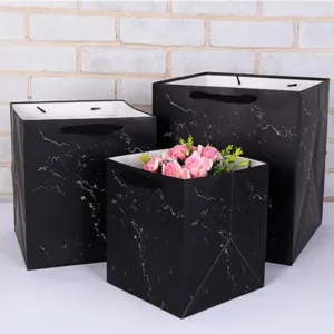 GIFT BAG X-SMALL 15x15x15cm MARBLE BLACK