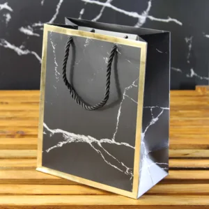 GIFT BAG 18x10x23cm MARBLE WHITE GOLD BORDER