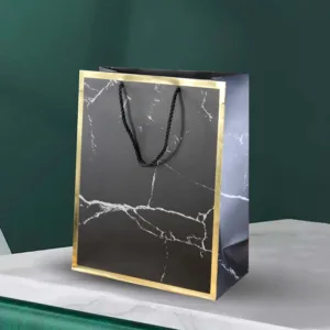 GIFT BAG 31x12x42cm MARBLE WHITE GOLD BORDER