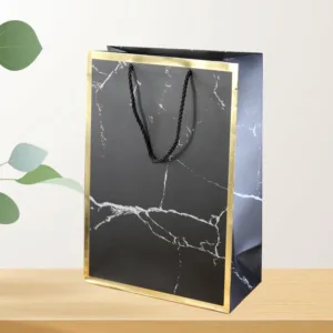 GIFT BAG 40x17x50cm MARBLE BLACK GOLD BORDER