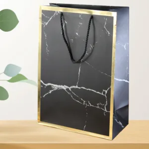 GIFT BAG 50x20x70cm MARBLE BLACK GOLD BORDER