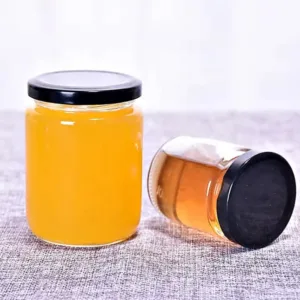 GLASS BOTTLE ROUND 350ml BLACK LID