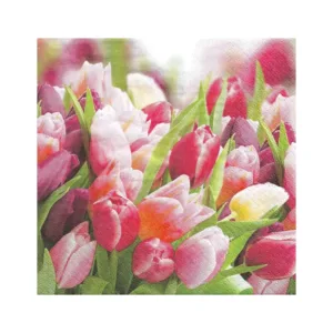 3 PLY LUNCH SERVIETTES 33X33 PINK AND VIOLET TULIPS 20s(TBD)