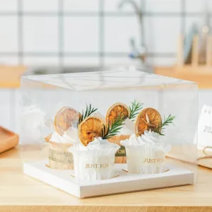 CUPCAKE BOX PVC WITH INSERT 4 CAVITY 18x18x10cm