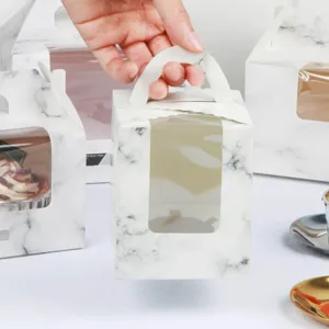 CONFECTIONERY WINDOW BOX WITH HANDLE 9x9x11cm MARBLE