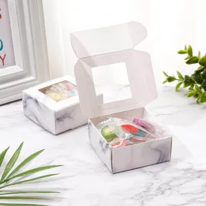 GIFT BOX PVC WINDOW 9x9x4cm MARBLE DESIGN
