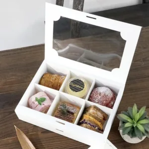 CUPCAKE BOX PVC WINDOW WITH INSERTS & BOW 26x26x6cm