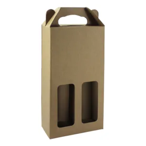 DOUBLE WINE BOTTLE WINDOW BOX WITH HANDLE 160x80x330mm KRAFT