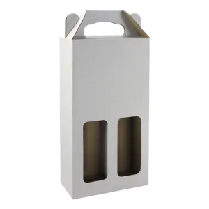 DOUBLE WINE BOTTLE WINDOW BOX WITH HANDLE 160x80x330mm WHITE