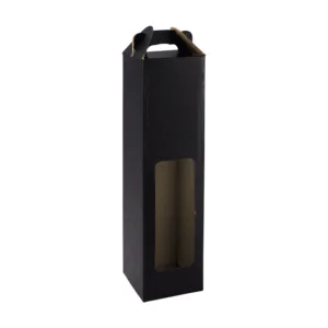 SINGLE WINE BOTTLE WINDOW BOX WITH HANDLE 80x80x330mm BLACK