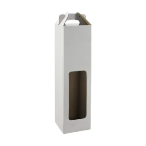SINGLE WINE BOTTLE WINDOW BOX WITH HANDLE 80x80x330mm WHITE