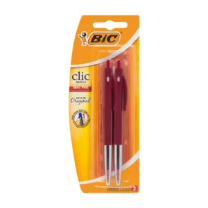 BIC CLIC PEN RED 2PC IN BLISTER PACK