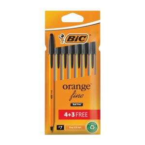 BIC  ORANGE FINE BALL PENS BLACK  (4+3 FREE)