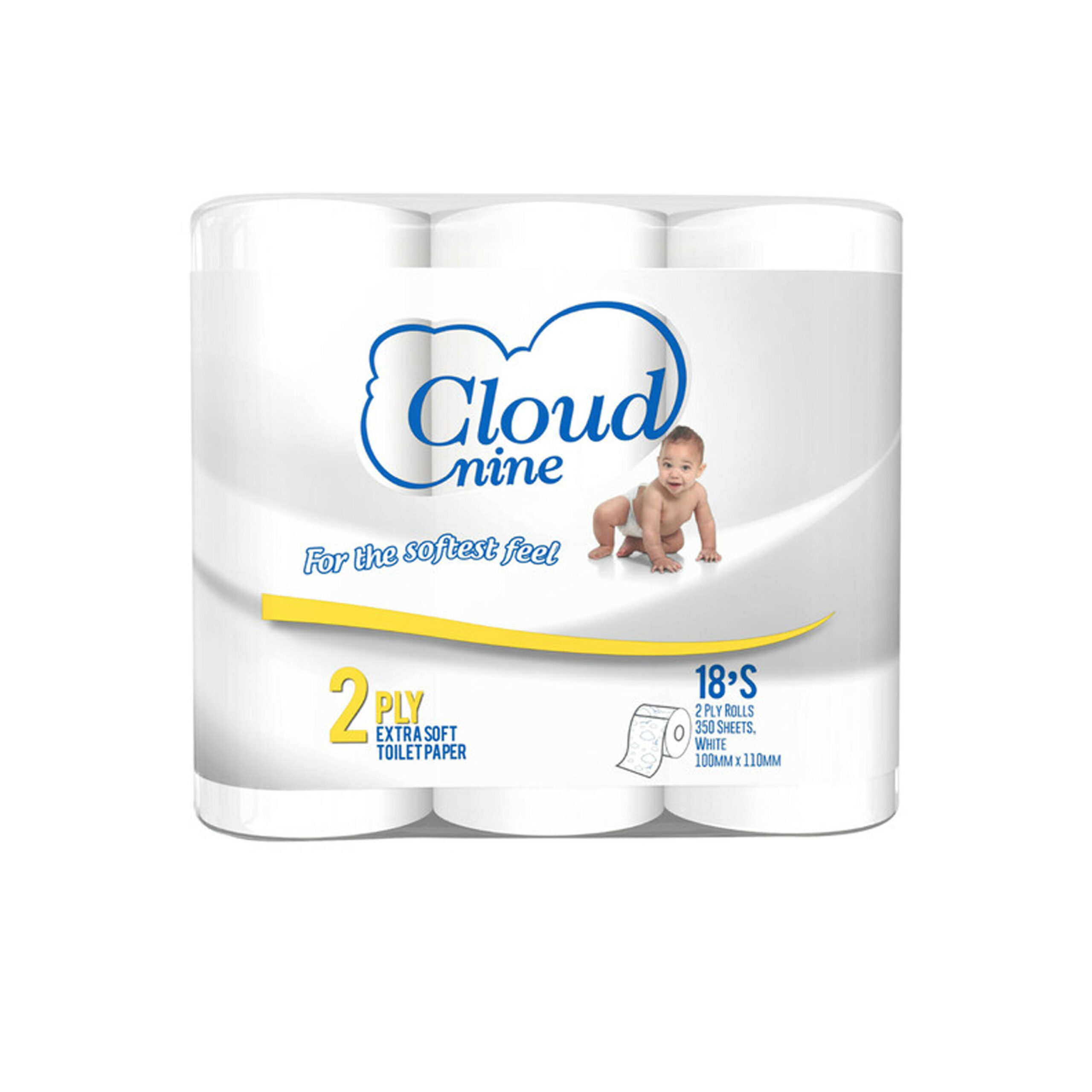 CLOUD NINE
TOILET PAPER
ROLL WHITE 2 PLY
350 SHEETS 18's