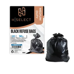 H-SELECT REFUSE BAGS BLACK 90lt BIN 760x900mm 27mic