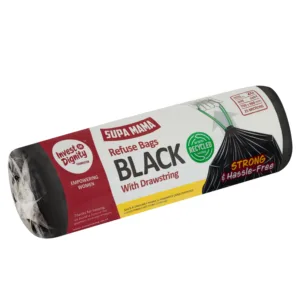 SUPA MAMA DRAWSTRING REFUSE BAGS BLACK BOR 110lt 25m (1x20)