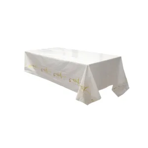 TABLE COVER EID MUBARAK WHITE WITH GOLD PRINT 130x220cm
