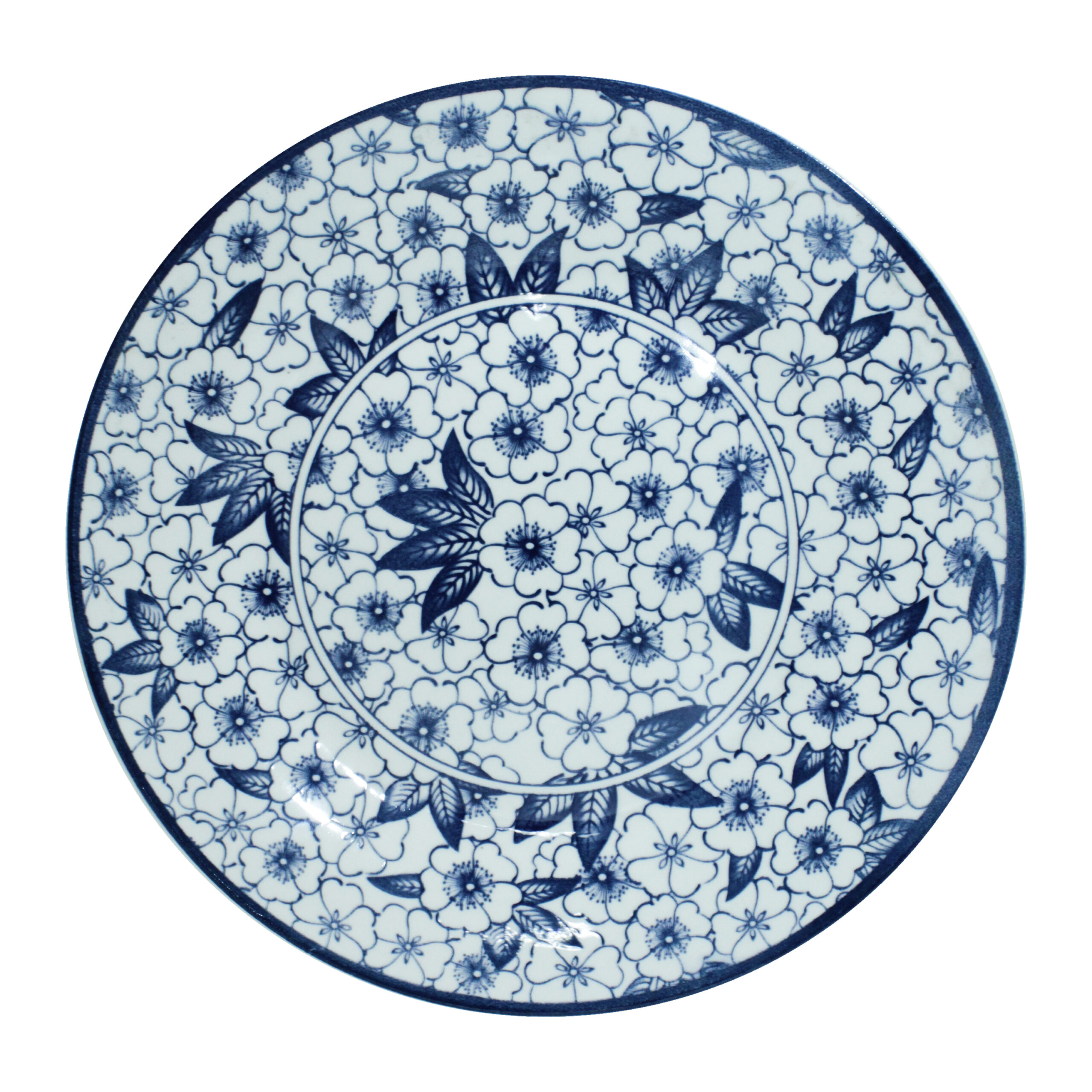PORCELAIN DINNER PLATE ROUND 10.5" RETRO BLUE FLOWER DESIGN