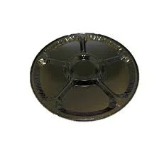 PLASTIC SERVING TRAY FLOWER DESIGN BLACK 5 DIV.