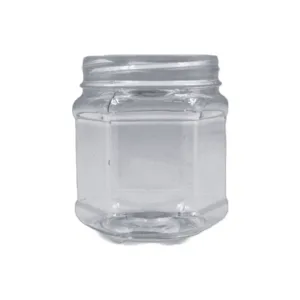 CLEAR PLASTIC HEXAGON JAR  250ml  (1x5)
