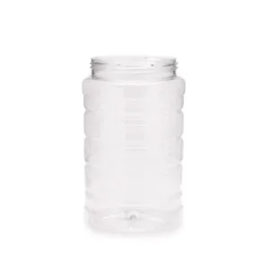 CLEAR PLASTIC SHORT RIBBED ROUND JAR  1L