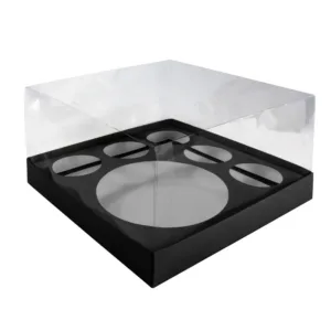 BENTO & 5 CUPCAKE BOX PVC LID 255x255x150mm BLACK