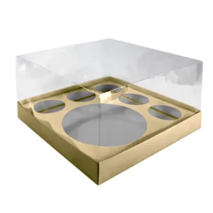 BENTO & 5 CUPCAKE BOX PVC LID 255x255x150mm GOLD