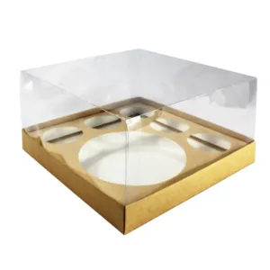 BENTO & 5 CUPCAKE BOX PVC LID 255x255x150mm KRAFT