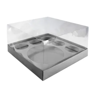 BENTO & 5 CUPCAKE BOX PVC LID 255x255x150mm SILVER