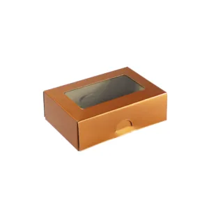 CONFECTIONERY BOX WITH WINDOW 110x70x35mm ROSE GOLD