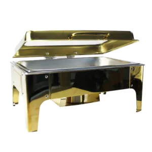 CHAFING DISH FLAT TOP WITH WINDOW RECT. GOLD SLOW CLOSE
