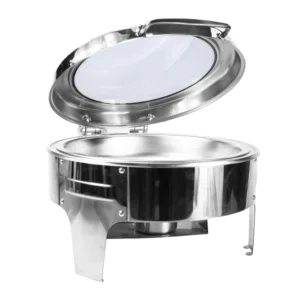 CHAFING DISH FLAT TOP WITH WINDOW ROUND SILVER SLOW CLOSE