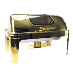 CHAFING DISH ROLL TOP WITH WINDOW RECTANGULAR GOLD
