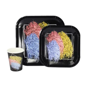 DISPOSABLE DINNER SET 60PC TRI-COLOUR GLITTER DESIGN (18)