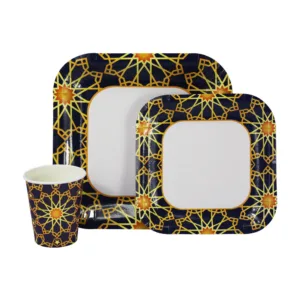 DISPOSABLE DINNER SET 60PC GEOMETRIC NAVY DESIGN (TBD)