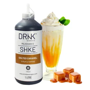 DRNK MILKSHAKE SYRUP & TOPPING 1L SALTED CARAMEL FLAVOURED