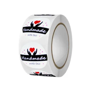 PRINTED STICKERS ON ROLL 2.5cm "HANDMADE WITH LOVE" (1x500)