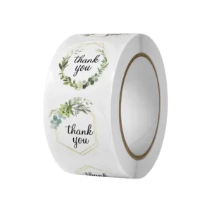 PRINTED STICKERS ON ROLL 2.5cm "THANK YOU" GREEN/GOLD(1x500)