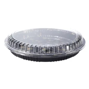 SUSHI PLATTER BLACK BASE CLEAR LID 37.6cm d. x 4.8cm ROUND