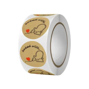 PRINTED STICKERS ON ROLL 2.5cm "BAKED WITH LOVE" (1x500)