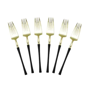DESIGNER FORK PLASTIC BLACK & GOLD (1x12)
